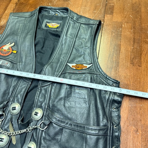 Harley Davidson Leather Vest Mens 2XL Black Lace Up Biker Motorcycle Vtg Gloves - Picture 7 of 9